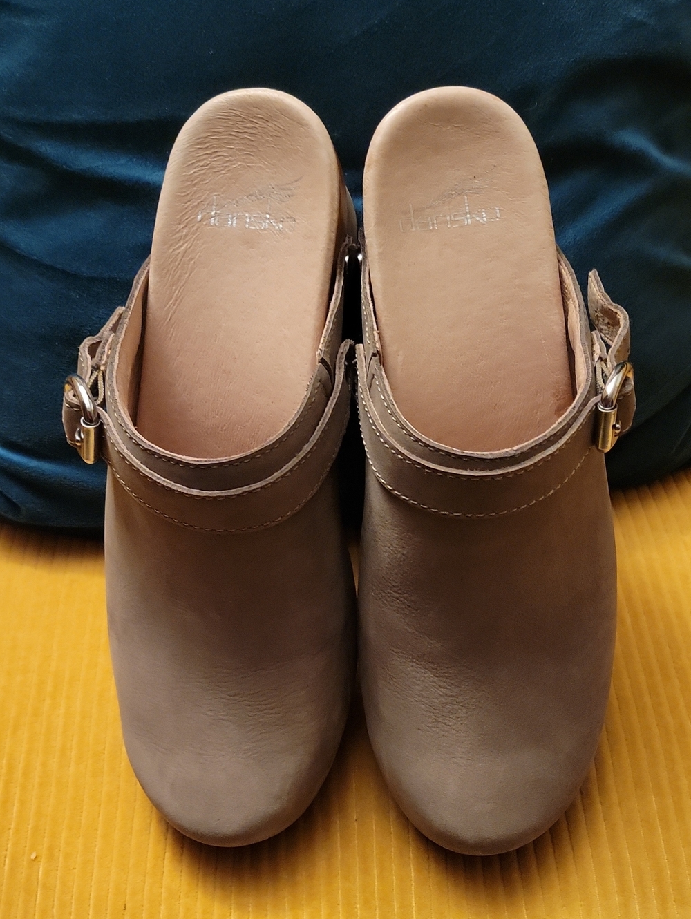 Dansko Taupe Leather Mule Clogs with Buckle